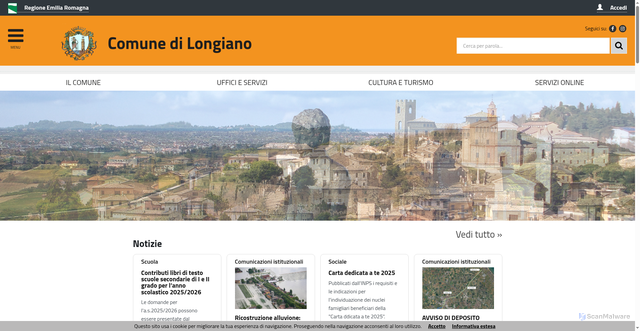 Security scan screenshot of https://www.comune.longiano.fc.it/servizi/notizie/notizie_homepage.aspx