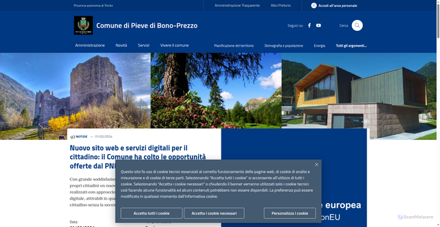 Security scan screenshot of https://www.comune.pievedibono-prezzo.tn.it/