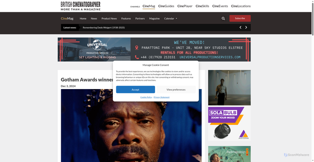 Security scan screenshot of https://britishcinematographer.co.uk/gotham-awards-winners-announced/