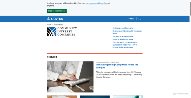 Security scan screenshot of https://www.gov.uk/government/organisations/office-of-the-regulator-of-community-interest-companies