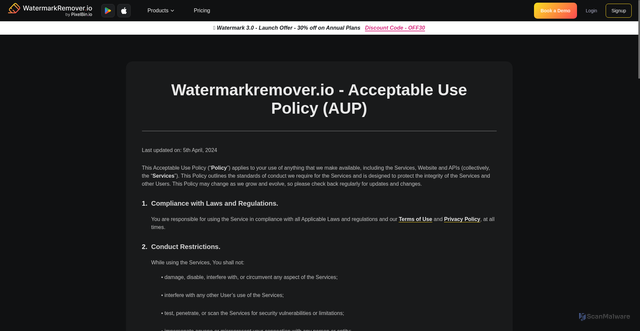 Security scan screenshot of https://watermarkremover.io