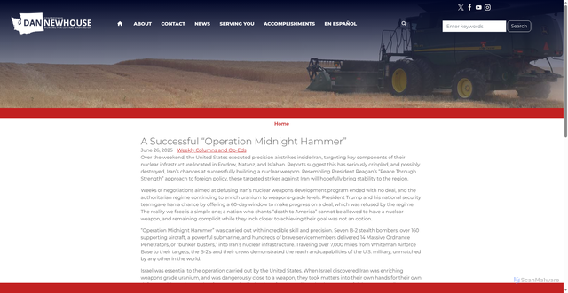 Security scan screenshot of http://newhouse.house.gov/media/weekly-columns-and-op-eds/successful-operation-midnight-hammer