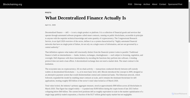 Security scan screenshot of https://blockchaining.org/what-decentralized-finance-actually-is/