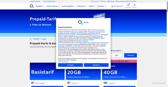 Security scan screenshot of https://www.o2-freikarte.de