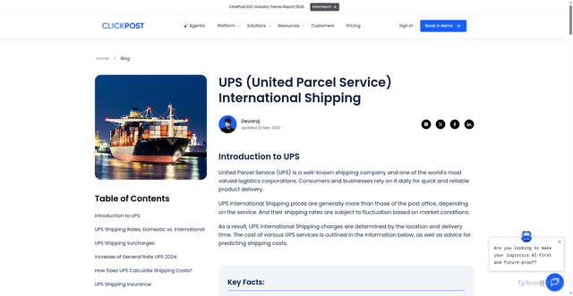 Security scan screenshot of https://www.clickpost.ai/international-shipping/ups