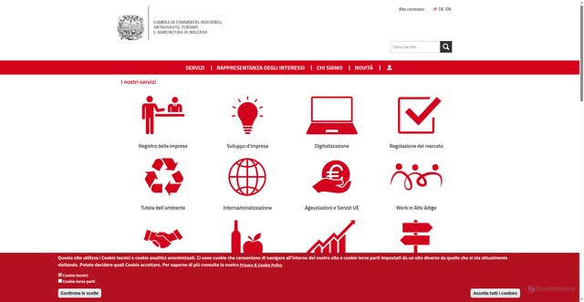 Security scan screenshot of https://www.camcom.bz.it/it