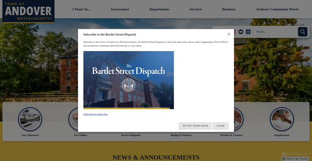 Security scan screenshot of https://andoverma.gov/