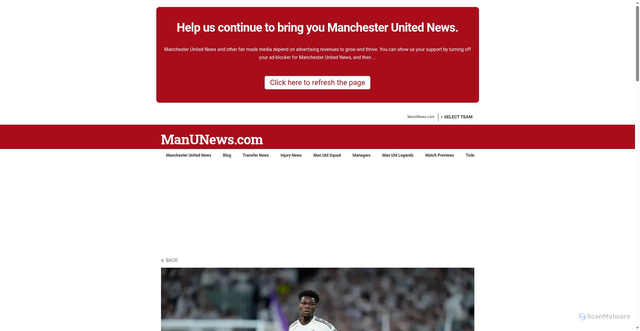 Security scan screenshot of https://manunews.com/blog/man-utd-transfer-news-aurelien-tchouameni-sharpe/