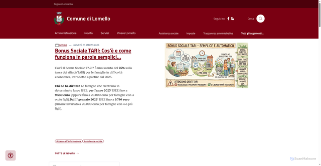 Security scan screenshot of https://www.comune.lomello.pv.it