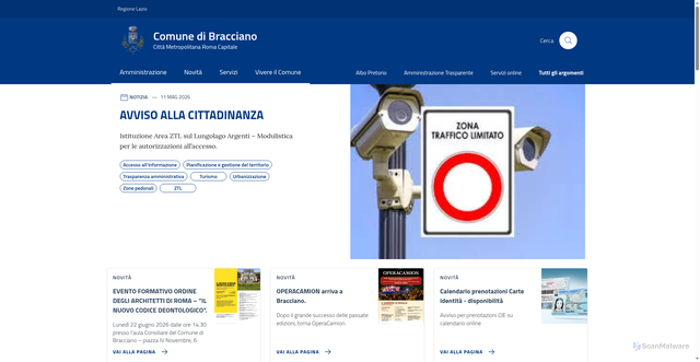Security scan screenshot of https://www.comune.bracciano.rm.it