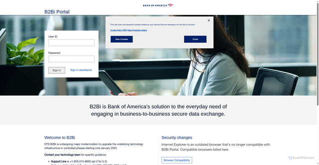 Security scan screenshot of https://b2b23.bankofamerica.com