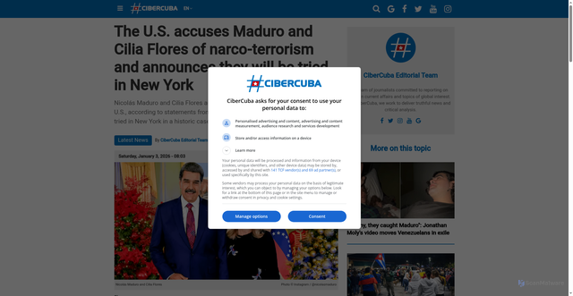 Security scan screenshot of https://en.cibercuba.com/noticias/2026-01-03-u1-e207888-s27061-nid317773-ee-uu-acusa-maduro-cilia-flores-narcoterrorismo