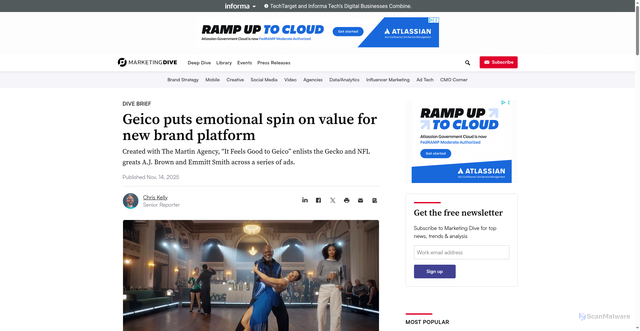 Security scan screenshot of https://www.marketingdive.com/news/geico-puts-emotional-spin-on-value-for-new-brand-platform/805527/