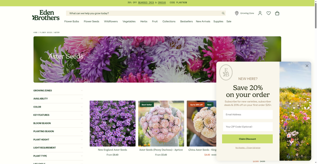 Security scan screenshot of https://www.edenbrothers.com/collections/aster_seeds?srsltid=AfmBOoq3ypcA40yHE3qFEYzyR8NZEuKVt0cg4awnazb22Vqp2cK7bWDU