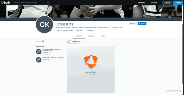 Security scan screenshot of https://www.hudl.com/profile/17855201/chloe-kitts