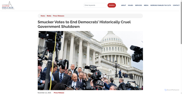 Security scan screenshot of http://smucker.house.gov/media/press-releases/smucker-votes-end-democrats-historically-cruel-government-shutdown