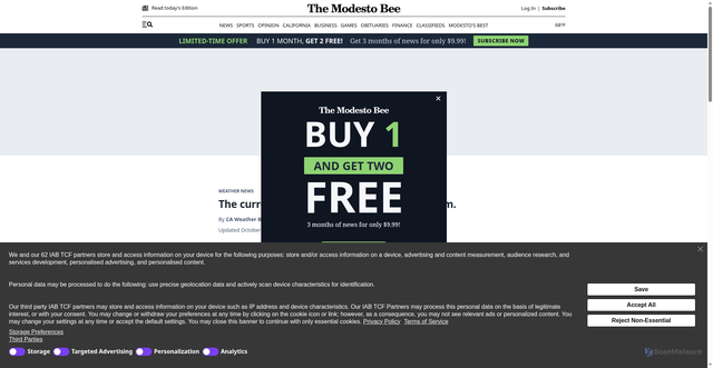 Security scan screenshot of https://www.modbee.com/news/weather-news/article312381672.html
