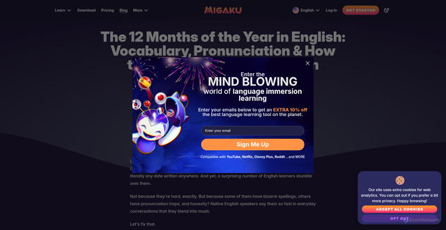 Security scan screenshot of https://migaku.com/blog/language-fun/english-months