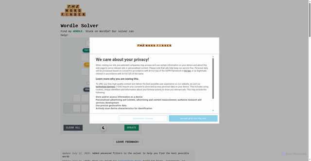 Security scan screenshot of https://www.thewordfinder.com/wordle-solver/
