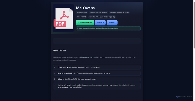 Security scan screenshot of http://tims.itf.gov.ng/index.php/75EGgY/897195/mel-owens.pdf