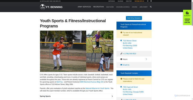 Security scan screenshot of https://benning.armymwr.com/programs/youth-sports-fitness