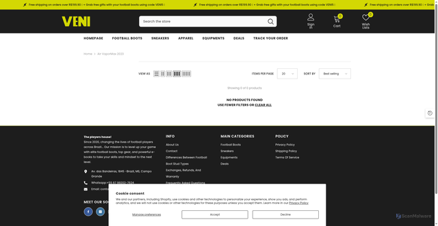 Security scan screenshot of https://venifutbol.com/collections/air-vapormax-2023