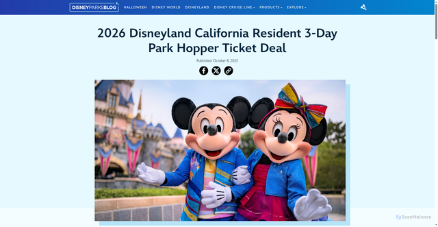 Security scan screenshot of https://disneyparksblog.com/dlr/2026-disneyland-california-resident-3-day-park-hopper-ticket-deal/