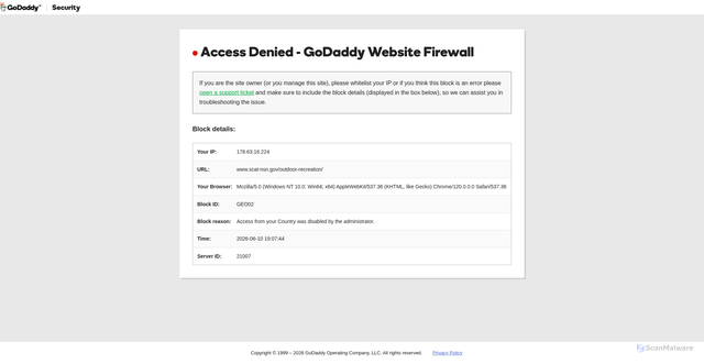Security scan screenshot of https://www.scat-nsn.gov/outdoor-recreation/