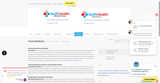 Security scan screenshot of https://swifturgentcare.com/our-services/travel-medicine/