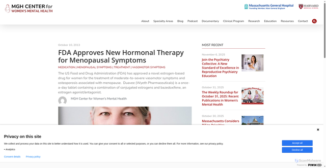 Security scan screenshot of https://womensmentalhealth.org/posts/fda-approves-new-hormonal-therapy-for-menopausal-symptoms/