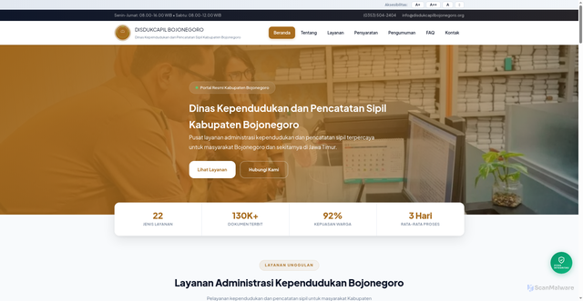 Security scan screenshot of http://disdukcapilbojonegoro.org/