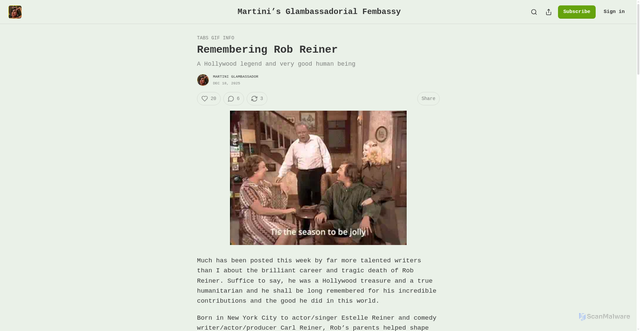 Security scan screenshot of https://martiniambassador.substack.com/p/remembering-rob-reiner