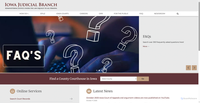 Security scan screenshot of https://www.iowacourts.gov/