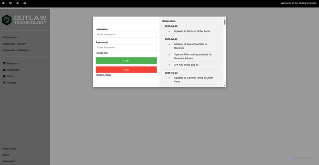 Security scan screenshot of https://console.outlawtechnology.net