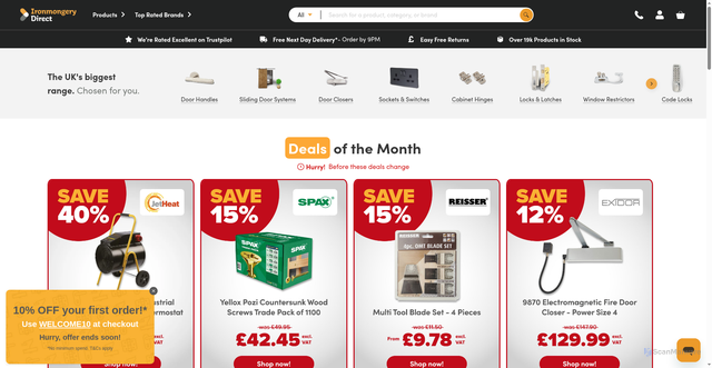 Security scan screenshot of https://www.ironmongerydirect.co.uk