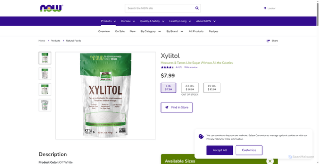 Security scan screenshot of https://www.nowfoods.com/products/natural-foods/xylitol