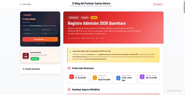 Security scan screenshot of https://blogdesantosrivera.pages.dev/entries/registro-admision-2026-queretaro