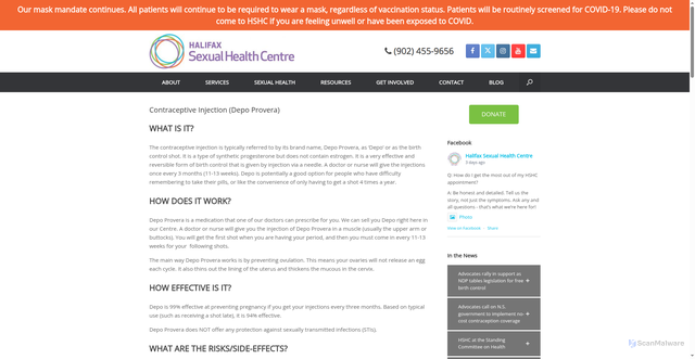 Security scan screenshot of https://hshc.ca/contraceptive-injection-depo-provera/