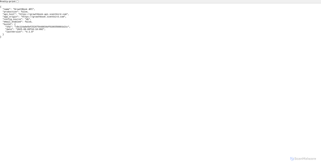 Security scan screenshot of https://growthbook-api.scentbird.com