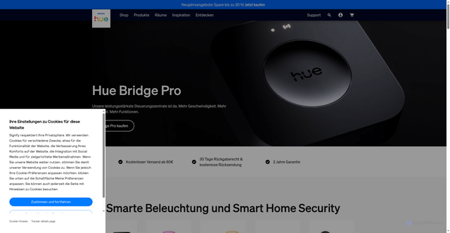 Security scan screenshot of https://philips-hue.com