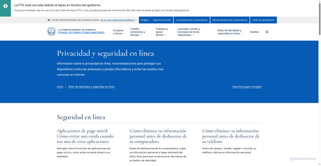 Security scan screenshot of https://consumidor.ftc.gov/robo-de-identidad-y-seguridad-en-linea/privacidad-y-seguridad-en-linea
