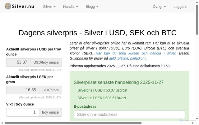 Security scan screenshot of https://silverpris.se/
