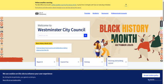Security scan screenshot of https://www.westminster.gov.uk/