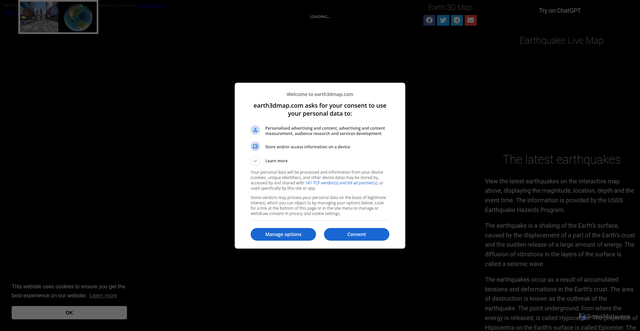 Security scan screenshot of https://earth3dmap.com/earthquake-live-map/