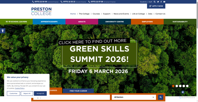 Security scan screenshot of https://www.preston.ac.uk/