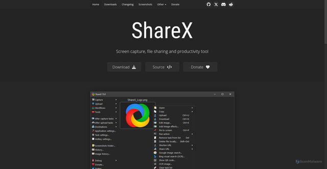 Security scan screenshot of https://getsharex.com