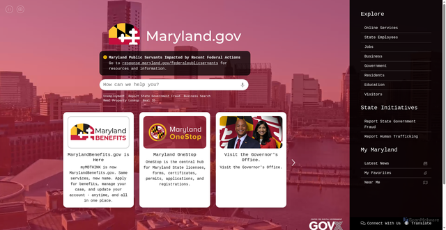 Security scan screenshot of https://www.maryland.gov/Pages/default.aspx