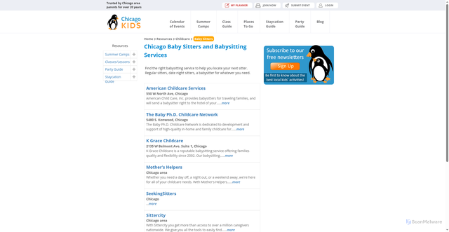 Security scan screenshot of https://www.chicagokids.com/resources/subcategory/95/baby-sitters