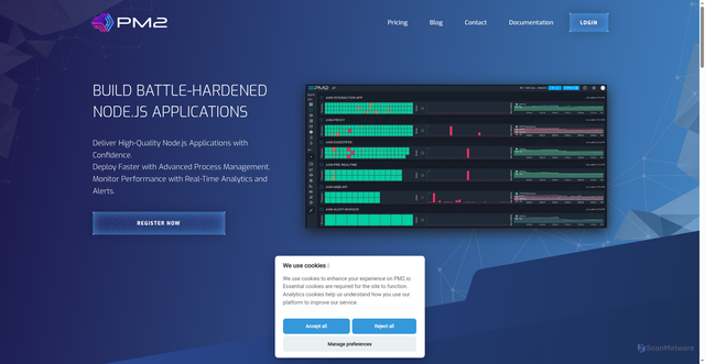 Security scan screenshot of https://pm2.io