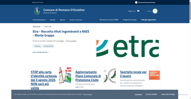 Security scan screenshot of https://www.comune.romano.vi.it